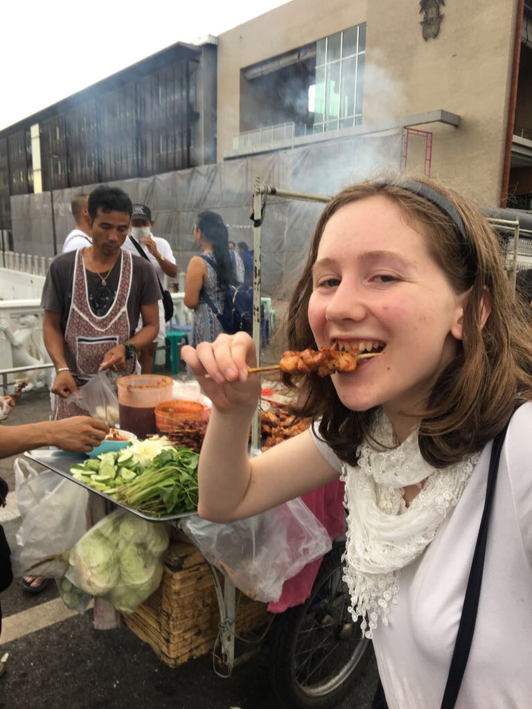 street food chicken skewers bangkok